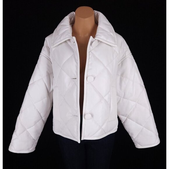 Stand Studio Faux-Leather Jacinda Puffy Jacket Size 34 US 2 XS Womens White $430 - Picture 9 of 15
